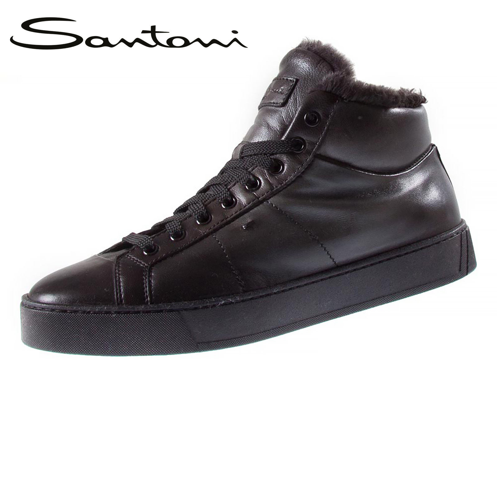neef Memoriseren Atlantische Oceaan Gevoerde hoge zwart leren sneaker van zeer soepel leer van Santoni