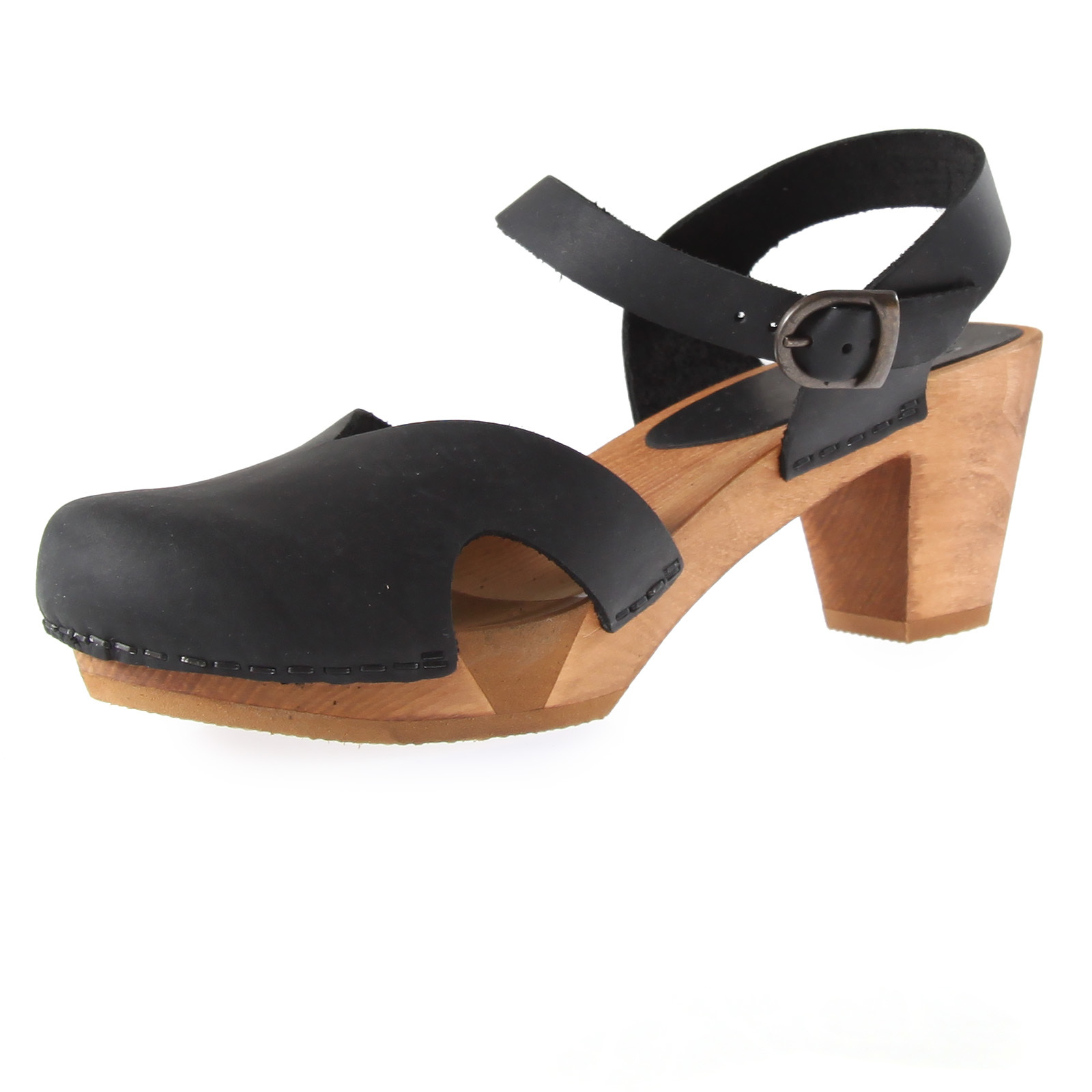 zege krans Donder Wood Matrix flexibele klomp sandaal in zwart van Sanita