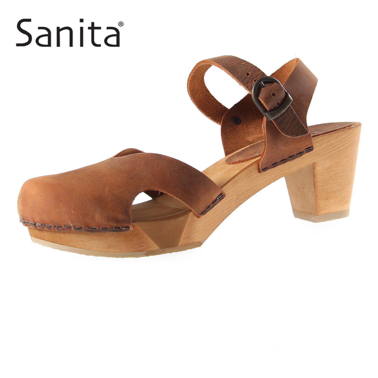 Gek hoogte onbekend Wood Matrix flexibele klomp sandaal in Chestnut van Sanita